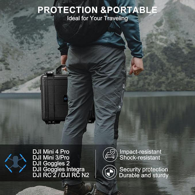 Lekufee Portable Waterproof Hard Case for DJI Mini 4 Pro/3 Pro/3 Drone, RC 2/RC N3/N2, Goggles 2/3/Integra, RC Motion 2/3 and Accessories(Case Only)