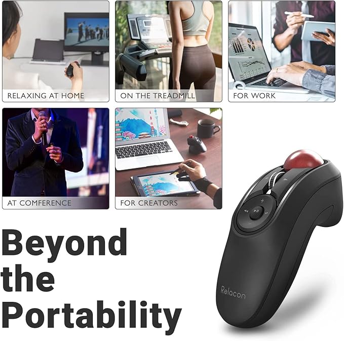 ELECOM Relacon Handheld Trackball Mouse, Thumb Control, 2.4GHz Wireless, Ergonomic Design, 10-Button Function with Smooth Tracking, Windows11, MacOS (M-RT1DRBK)