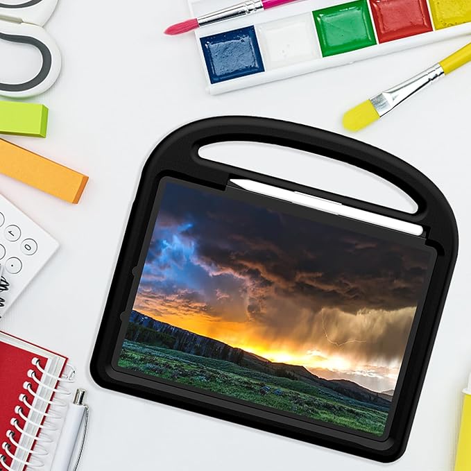 Kids Case for Apple iPad Air 11-inch M3 (2025) /M2 (2024) with Pencil Holder/Handle/Kickstand Lightweight Soft EVA Foam Shockproof Stand Tablet Cover for iPad Air 11" M3/M2, Black Bird