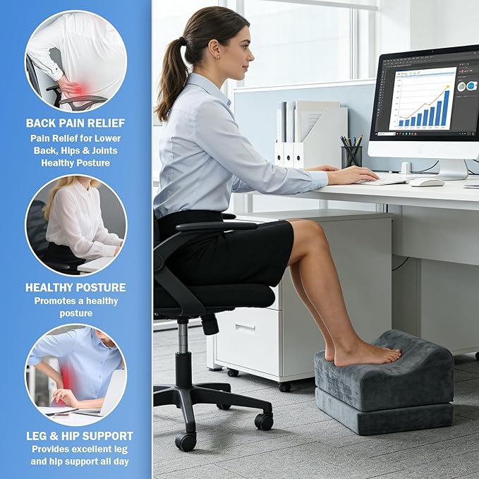 Foot Rest Placed Under The Desk, Adjustable-Height Footstool that Supports The Feet and Lifts The Legs, Thereby Relieving Physical Fatigue, The Bottom is Anti-Slip and Does Not Easily Move