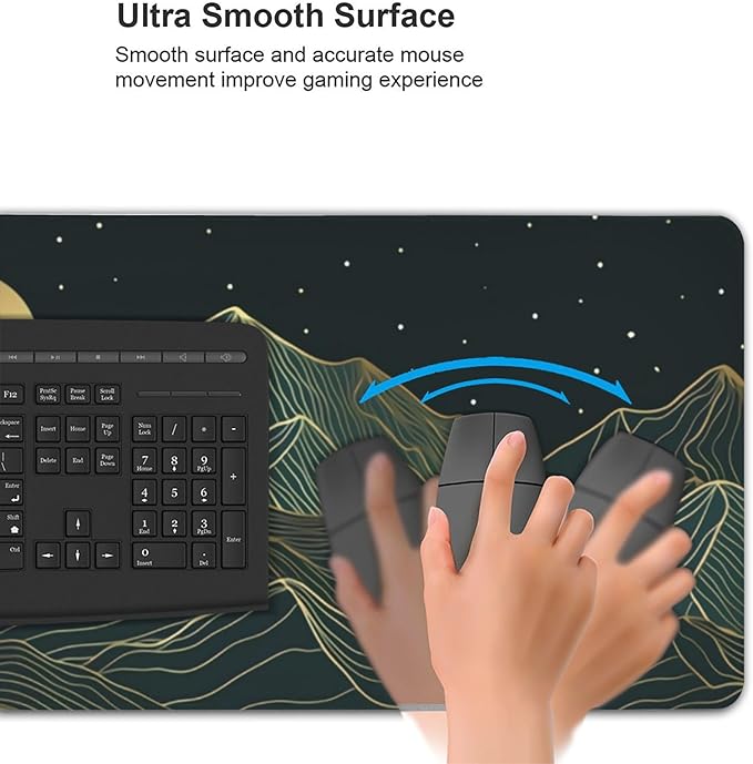 Large Gaming Mouse Pad Golden Mountain Line Moon Mouse Pad with Stitched Edges & Nonslip Rubber Base Extended XXL Long Mousepad Big Desk Mat for Company Office Work, 35.4 x 15.7 in