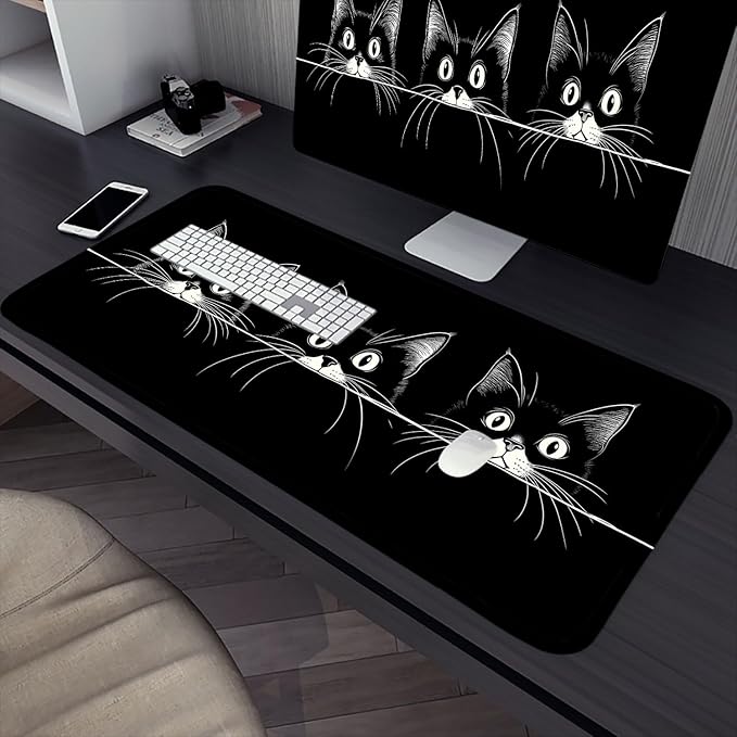 Cute Black Cat Desk Mat Anime Cartoon XL Mouse Pad Large Mousepad Extended Laptop Keyboard Mat Gaming Desk Pad Mouse Mat 31.5"x11.8" Office Computer Keyboard Laptop Home