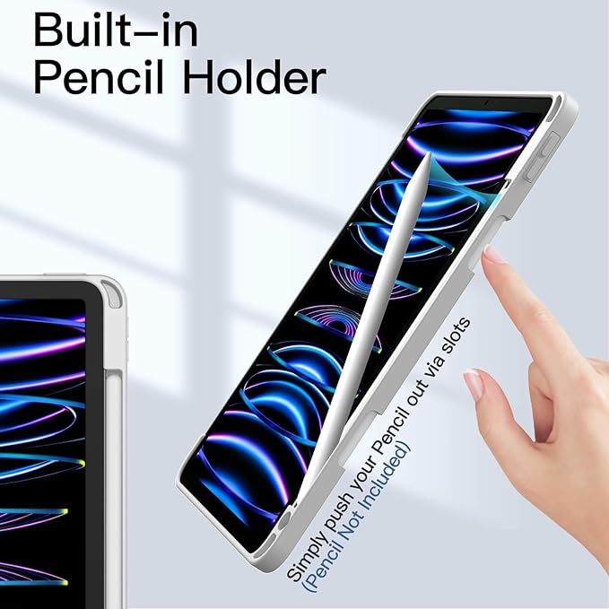 JETech Case ONLY for iPad Pro 11 Inch (2022/2021/2020/2018) with Pencil Holder, Clear Transparent Back Shell Slim Stand Shockproof Tablet Cover, Auto Wake/Sleep (Silver)