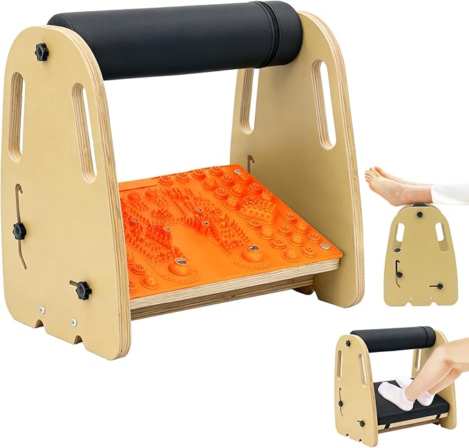 Double Layer Wooden Foot Stool for Under Desk, Foam Roller Top + Cushioned Bottom with Replaceable Massage Pad, Ergonomic Design, Suitable for Office, Home, Gaming, All Seasons Use(Orange)