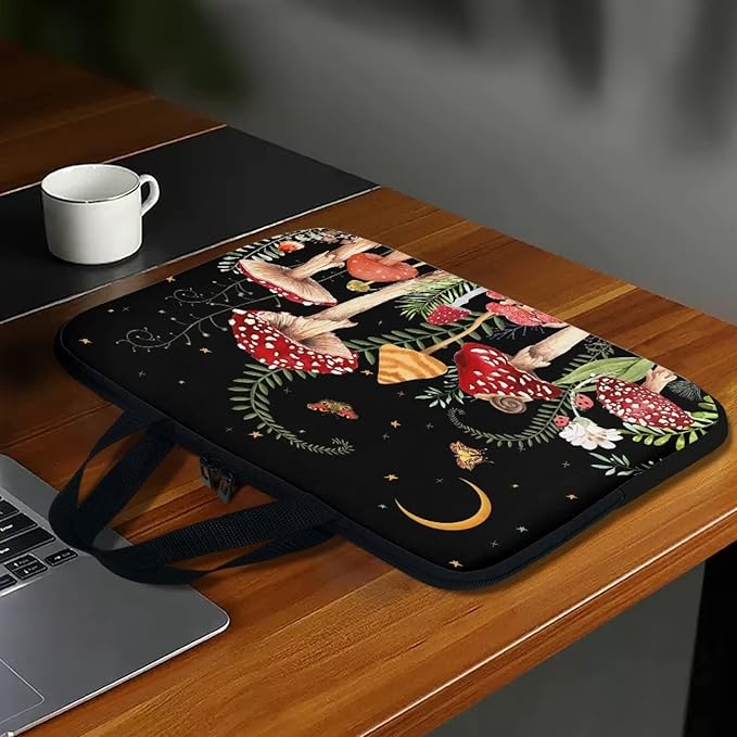 17 Inch Mushroom Laptop Sleeve, Protective Tablet Case with Handle, Shockproof Computer Bag Carrying Case Portable Notebook Cover Messenger Briefcase for Travel/Business/School/Men/Women
