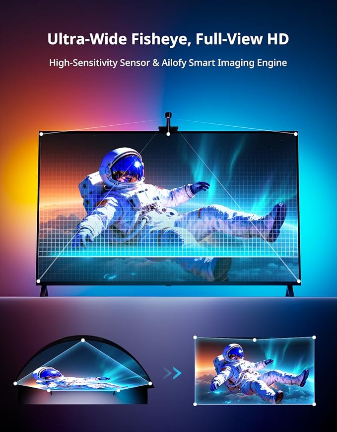 Ailofy TV Backlight with Camera for 40-50" TVs, 7.87ft LED Strip Lights, Real-Time Full-Screen Sync for Movies, Gaming & Music, Smart Bias Lighting, Works with Alexa & Google Assistant, App Control