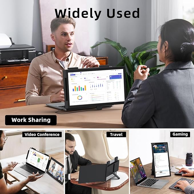 MAGICRAVEN Laptop Screen Extender, 14" 1080P Portable Monitor, Type-C HDMI Plug and Play for 13.3" - 16.1" Laptops, 270° Rotation Attachment Display for Windows/MacOS/Chrome Laptop Phone