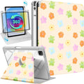 Uppuppy for iPad Air 11 inch Case(Air M4 2026, 8th Gen/M3 2025/M2)/Air 5th/4th Gen 10.9", for iPad Pro 11 inch Case(4th/3rd/2nd/1st Gen) - 360 Rotating Smart Folio Cover with Pencil Holder, Flowers
