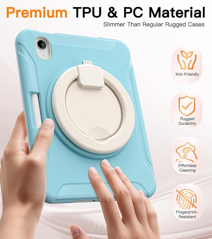 BATYUE Shockproof Case for iPad mini 7 (A17 Pro)/ Mini 6 8.3 inch (2024/2021) - 360° Multi-Angle Stand (Portrait & Landscape) & Grip, Built-in Pencil Holder, Frozen Blue