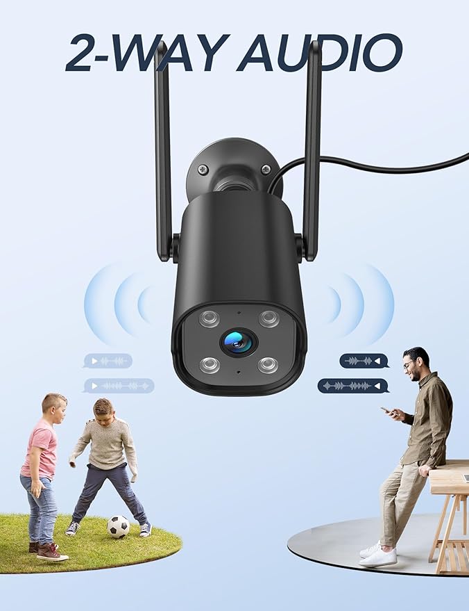 GNCC Security Camera Outdoor, 2K Cameras for Home Security, Color Night Vision, Motion Detection, 2-Way Audio, 24/7 Recording, Cloud & SD Card Storage, IP65 Waterproof, 2.4GHz WiFi (Black-2P)