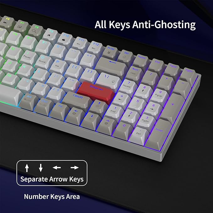 Newmen GM1000 Wireless Mechanical Gaming Keyboard,Bluetooth 5.0/2.4GHz/USB-C Hot Swappable Custom Keyboard,RGB Backlit Mechanical Keyboards for with Number Pad for Mac/Win（G-Blue Switches）