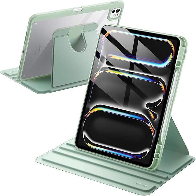 JETech Rotating Case ONLY for iPad Pro 13-Inch M5/M4 (2025/2024) with Pencil Holder, 360 Degree Rotation Protective Stand Cover Clear Back (Mint)