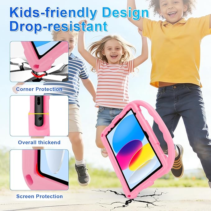 Case for iPad Air 11-inch M3 (2025) / M2 (2024), iPad Air 5th (2022) / 4th Generation (2020) 10.9 Inch, Fully-Body Rugged Heavy Duty Shockproof Case with Kickstand for Kids (Light Pink)