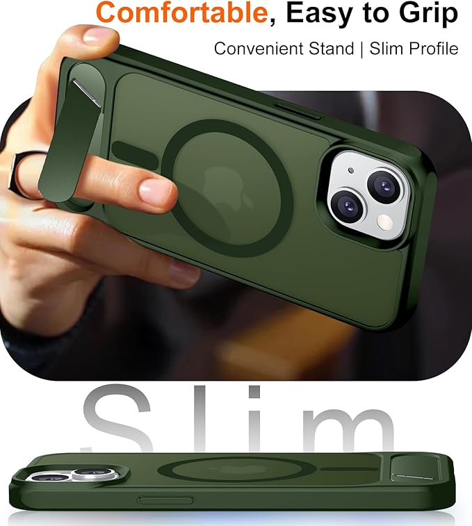 Magnetic Compatible with iPhone 15 Case, [Built-in Invisible Kickstand][Compatible with MagSafe] [Military Grade Shockproof] Slim Translucent Matte Phone Case for iPhone 15 6.1"