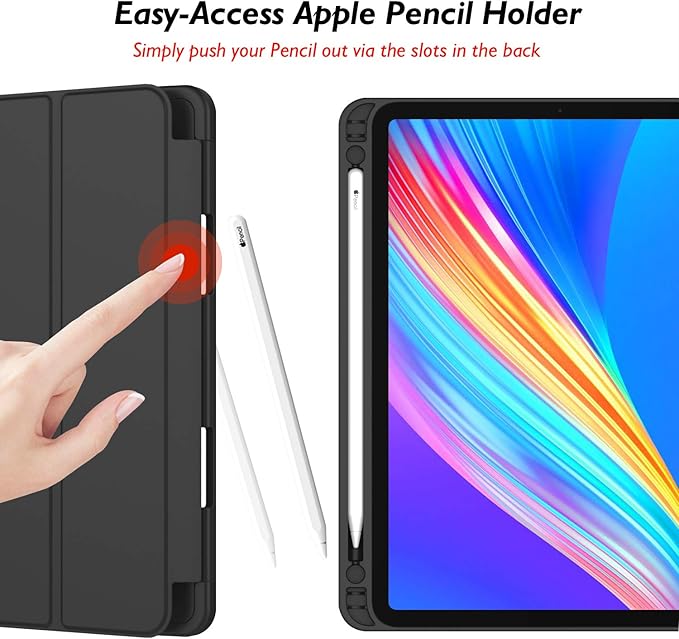 iPad Pro 12.9 Inch Case 2022/2021/2020 (6th/5th/4th Gen) with Pencil Holder [Support iPad 2nd Pencil Charging/Pair],Trifold Stand Smart Case with Soft TPU Back,Auto Wake/Sleep(Black)