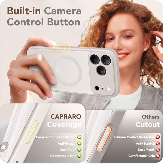 CAPRARO Magnetic for iPhone 17 Pro Case, Upgraded [Full Camera Protection] [Compatible with MagSafe] Protective Translucent Matte Women Girl Phone Case Cover, Stone