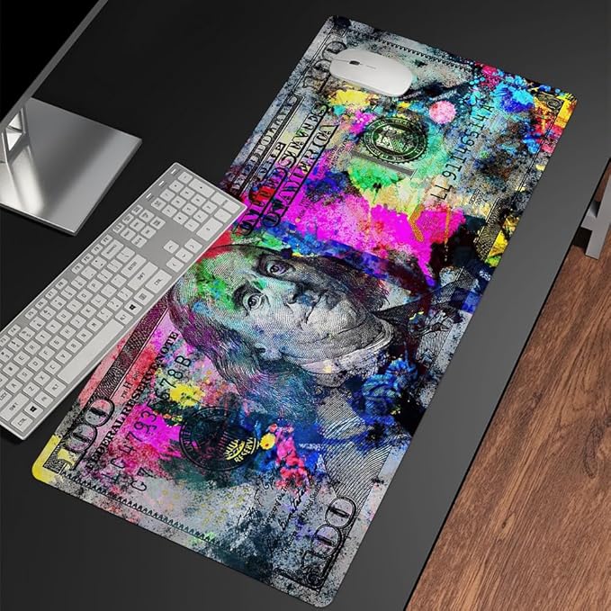 Rainbow 100 Dollar Bills Money Gaming Mouse Pad Hundreds of US Dollar Currency Non-Slip Rubber Mouse Pad for Computers, Laptop,Office, Home Rectangle Personalized Mousepad 31.5" x15.7"