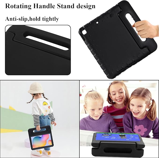 Kids Case for iPad Pro 10.5" 2017 & iPad Air 3rd Gen 10.5 inch 2019, with Rotating Handle/Stand Soft Shockproof EVA Drop Proof Lightweight Kids Girl Boy Kickstand Protective Cover,Black