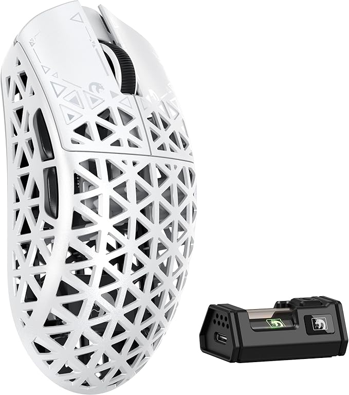 MAMBASNAKE M5 Ultra Carbon Fiber 8KHz Wireless Gaming Mouse,PAW3950 Sensor 42K DPI,39g Lightweight Tri-Mode 2.4GHz/BT/Wired Computer Mice,Web Driver Support,for Win/Mac/FPS/MOBA/Esports-White (A)