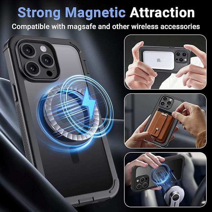 Magnetic for iPhone 14 Pro Max Case,[Screen Protector] [Compatible with MagSafe][Military Grade Drop Protection][Heavy Duty Protection][Shockproof] 2-Layer Durable Bumper Phone Case 6.7"-Black