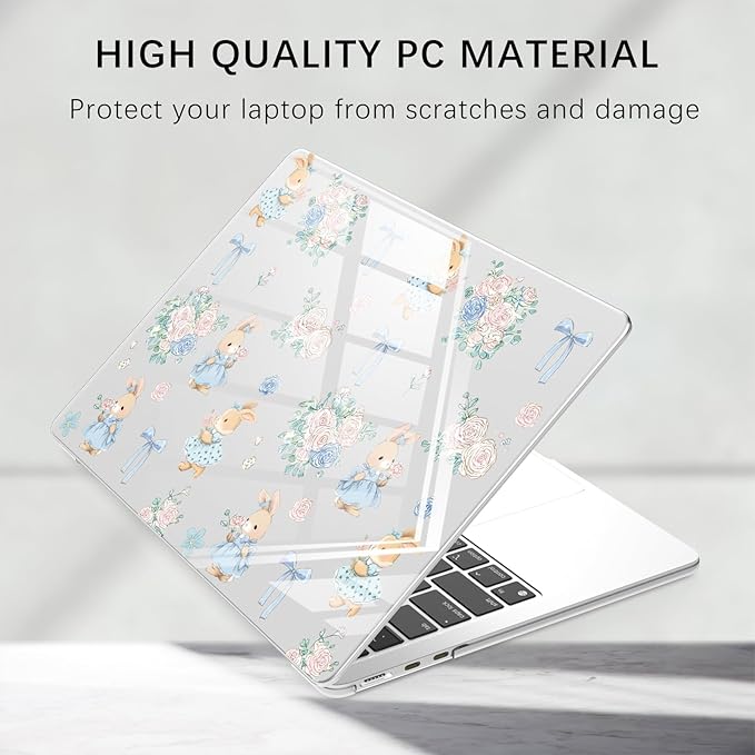 Compatible with MacBook Air 15 inch Case M5 M4 M3 M2 2026-2023 Release A3448 A3241 A3114 A2941, Cute Bunny Bow Flower Protective Hard Shell Clear Cover for Mac Air 15.3 inch