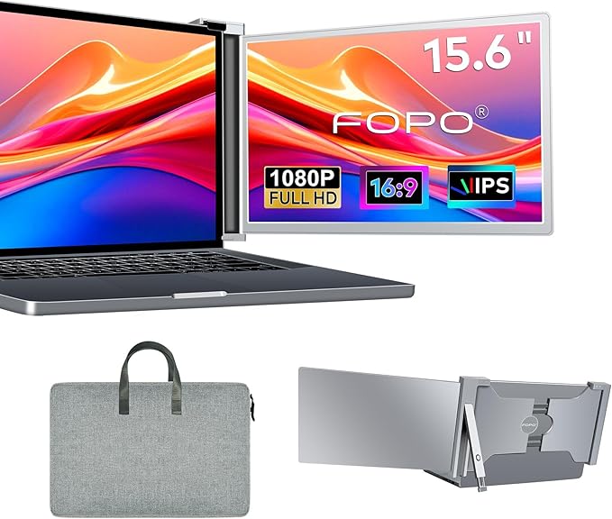 15.6" Laptop Screen Extender Monitor Portable FHD 1080P IPS, Dual Monitor Extender for 13"-17.3" Laptops, Compatible with MacOS, Windows