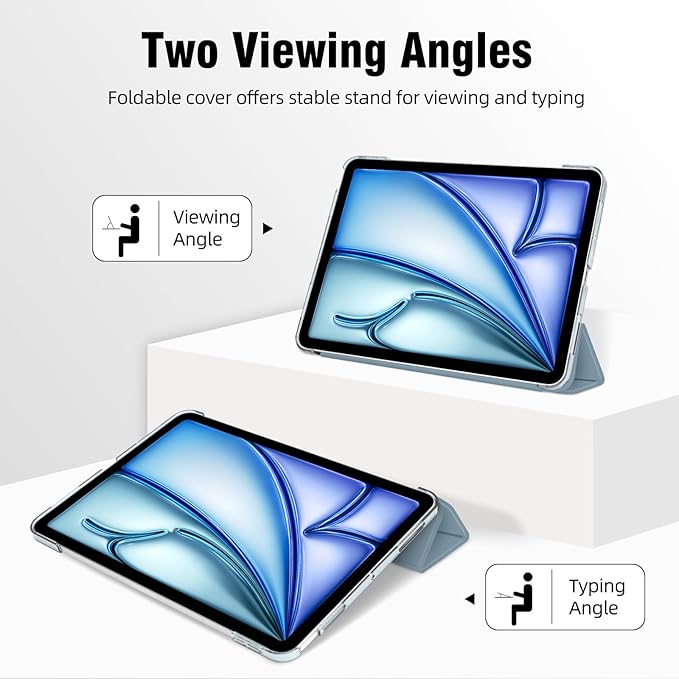 for iPad Air 13 inch M4/M3/M2 2026/2025/2024 Case, iPad Pro 12.9 (6th/5th Gen. 2022/2021), Hard PC Translucent Frosted Back Shell Case with Auto Wake/Sleep, Trifold Stand Cover, Misty Blue