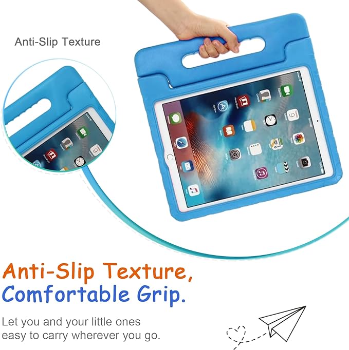 Kids Case for iPad Pro 12.9-inch (1st/2nd Generation) 2015/2017, Techcircle Handle Stand Lightweight EVA Foam Bumper Protective Rugged Child Proof Cover with Pen Slot, Blue