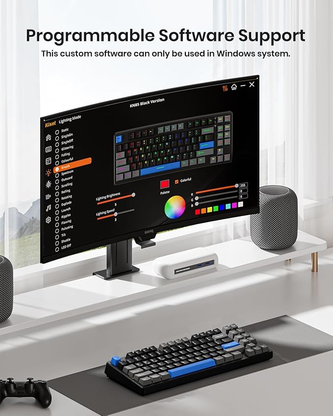 Kisnt KN85 Wireless Mechanical Gaming Keyboard, 75% Layout with RGB Backlit, Custom Hot Swappable, Creamy Sound, Bluetooth/2.4GHz/USB-C Compatible with Windows/Mac/PC (Textured Black,Linear Switch)