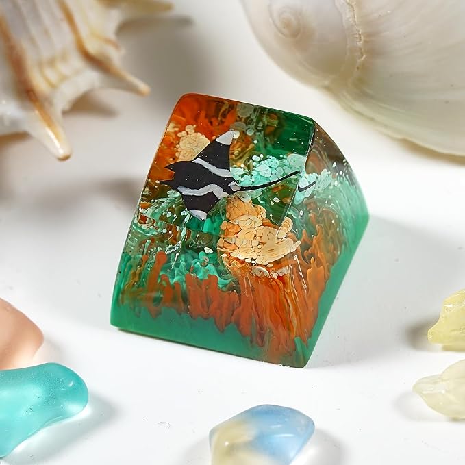 Manta Ray Artisan Keycap Orange Green Ocean Coral R1 SA Profile Custom Sea Creatures Keycaps 1U ESC Handmade Gaming Resin Key Cap Cherry MX Switch Compatible Mechanical Keyboard Manta Ray Lover Gift