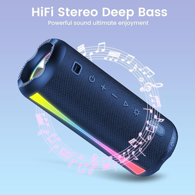 Portable Bluetooth Speaker, 2026 Bluetooth Wireless Speaker 5.4 with RGB Lights, 30H Playtime with Deep Bass, IP7 Waterproof, TWS Pairing, Portable Speaker for Travel/Party/Home/Gifts, Blue