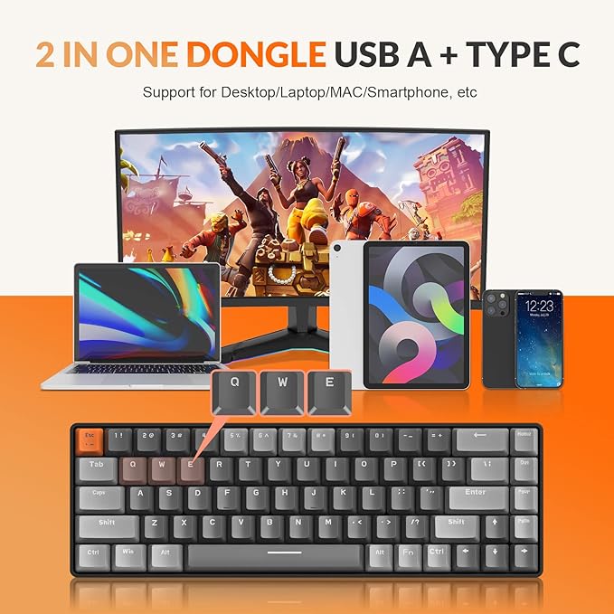 MAGIC-REFINER RK68 60% Wireless Mechanical Keyboard, Bluetooth 5.0/2.4GHz with Dual Mode 2-in-1 Receiver, Compact 68-Key Hot Swappable Gaming Keyboard, Linear Red Switch for PC Mac Xbox Smartphone