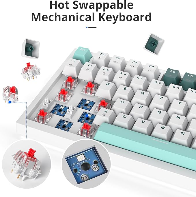 Owpkeenthy 75 Percent Gaming Keyboard Gasket Mounted, 82 Key Wired Mechanical Keyboard Hot Swappable with Knob Linear Red Switch RGB Backlit for PC Laptop (Forest)