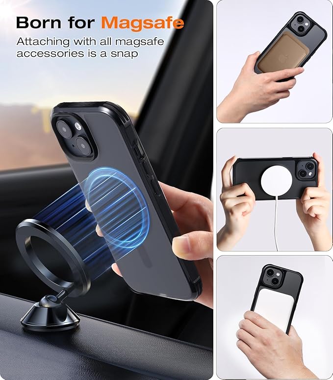 Tigowos for iPhone 15 Plus&iPhone 14 Plus Phone Case Fits MagSafe 10FT Drop Resistant Matte Skin Feeling Back Cover for iPhone 15 Plus&iPhone 14 Plus Case，Matte Black