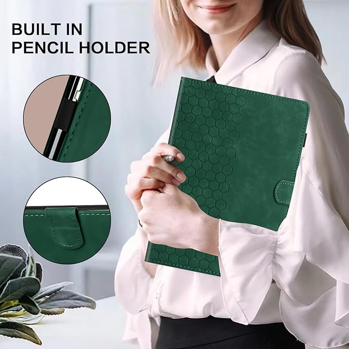 DTangLsm for iPad A16 Case iPad 11th Generation Case 11-inch 2025, iPad 10th Generation Case 10.9-inch 2022, Smart PU Leather Folio Stand Cover with Pencil Holder, Auto Wake/Sleep, Honeycomb Green