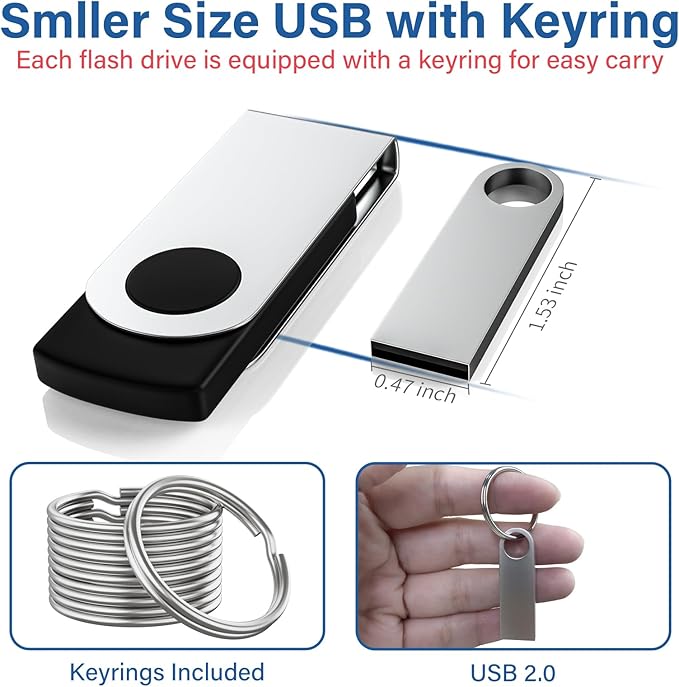 5 Pack 64GB USB Flash Drive with Keychains, Wooolken Sleek Metal USB 2.0 Thumb Drives Memory Stick for PC Laptop Computer