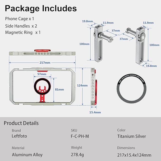 Leftfoto Metal Strong Magnetic Phone Stabilizer Cage Smartphone Rig Stand with Dual Handles for iPhone 17 16 15 14 13 12 Pro Max Mini & Magsafe Case for Samsung,for Vlogging/Video Shooting