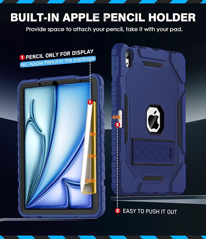 Grifobes Case for iPad Air 11-inch (M4/M3/M2) 2026/2025/2024, for iPad Air 5th/4th Generation 2022/2020 10.9", Heavy Duty Rugged Cover with Stand/Pencil Holder for i Pad Air 5 4 Gen(Navy Blue)