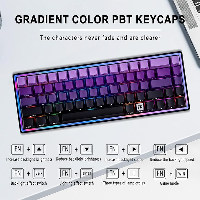 Mechanical Gaming Keyboard 65% Wired, Magnetic Switch Hot Swappable RGB Backlit, 68-Key Compact Mini Keyboard with Blue Switch, Detachable USB-C Cable for PC Mac Gamer