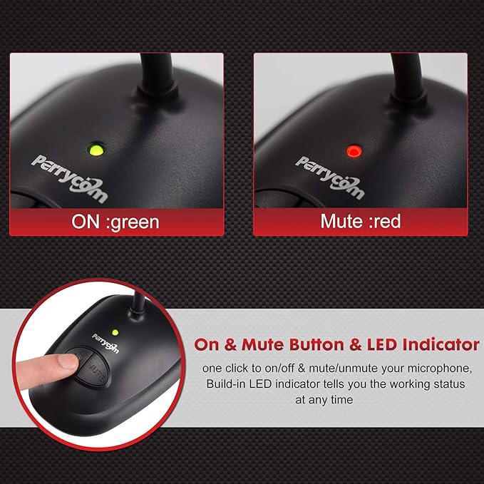 Perrycom USB Computer Microphone, Plug&Play Cardioid Condenser PC Laptop Mic, On/Off and Mute Buttons with LED Indicator, Compatible with Windows/Mac, Ideal for YouTube,Zoom,Recording,Games (6ft)