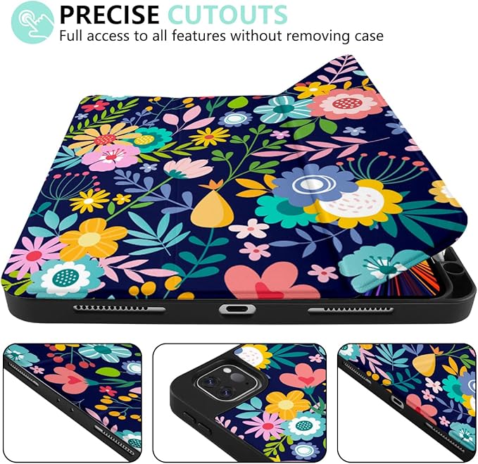 DONGKE Floral Design Case for iPad Pro 12.9 inch 6th, 5th, 4th, 3rd Gen with Pencil Holder, Auto Wake/Sleep, and Stand