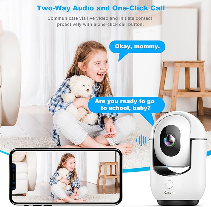 Cloarks 2K Pan/Tilt Security Camera, WiFi Indoor Cameras for Home Security with AI Motion Detection, Pet/Dog/Baby Camera with Phone App, 2-Way Audio, 24/7, Siren, TF/Cloud Storage, 2 Pack