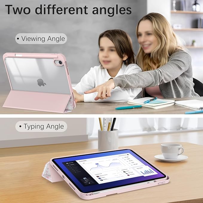 Case for iPad 9th / 8th / 7th Generation (2021/2020/2019) 10.2 inch, Case with Pencil Holder, Stand Clear Back Cover Cute Cool Design for Women Girls, Auto Sleep/Wake, Artistic Flower