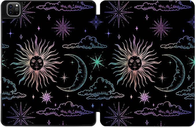 DONGKE Case for 2022/2021/2020/2018 iPad Pro 11 inch Gen 4/3/2/1 - Slim Protective Case - Built in Pencil Holder Support Charging - Trifold Stand & Sleep/Wake Cover - Sun & Moon