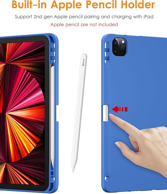 DTTO for iPad Pro 11 inch 4th/3rd/2nd/1st Generation 2022/2021/2020/2018 Case, Smart Slim Trifold Stand Soft TPU Back Cover with Built-in Pencil Holder, Also Fit iPad Air 5/4,Ocean Marble