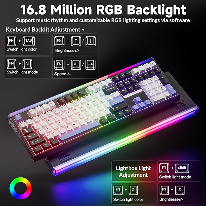 Aula H108 Wireless Mechanical Keyboard, Hot Swappable Silent Keyboard, Full Size Keyboard with Number Pad, Gasket Structure, RGB Backlit Computer Gaming Keyboard with PBT Keycaps for PC/Office