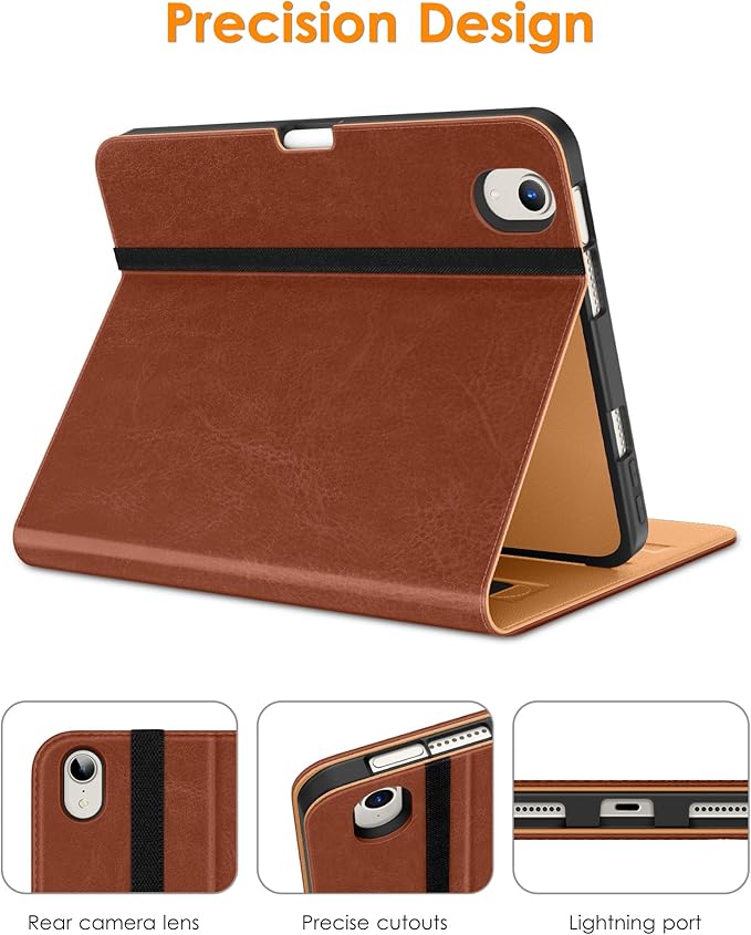 DTTO for iPad mini 7th (A17 Pro) 2024/iPad Mini 6th Generation Case 2021 8.3 Inch, Premium Leather Business Folio Stand Cover for Mini 7/6 with Pencil Holder-Multiple Viewing Angles, Brown