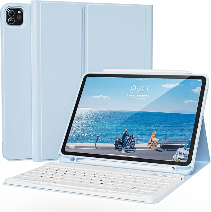 Keyboard Case for iPad Pro 11 Inch 4th Generation/Pro 3rd Gen/Pro 2nd Gen with Pencil Holder, Folio Detachable Wireless Bluetooth Keyboard & Flip Stand Case for iPad Pro 11 Inch, Sky Blue