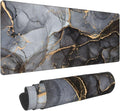 Grey Black Gold Marble Print Large Mouse Pad with Stitched Edges Long Non-Slip Rubber Base Mousepad Laptop Keyboard Mat Desk Pad for Office Home Desk Decor, 31.5" X 11.8"