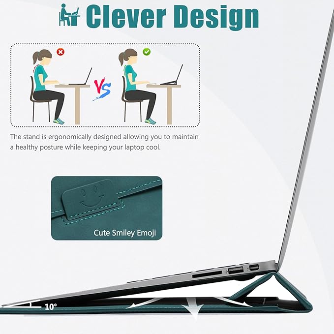HYZUO 15 Inch Laptop Case Bag Sleeve with Stand for MacBook Air 15 M5 M4 A3241 M3 A3114 M2 A2941 2026-2023, 15" Surface Laptop 7/6/5/4/3, MacBook Pro 15 A1990 A1707 2019-2016, Dark Green